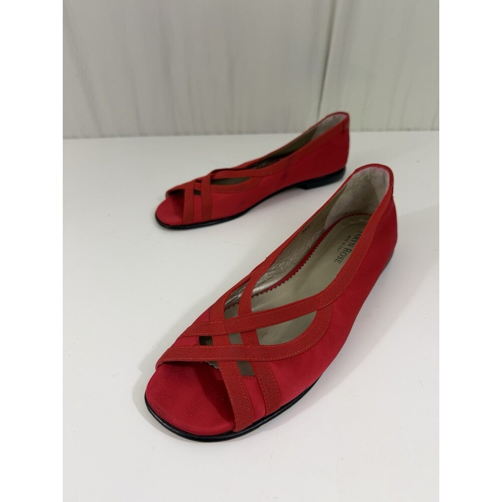 Taryn Rose Red Stain Peep Toe Flats Tomato Girl Balletcore Eclectic Grandpa 38.5
